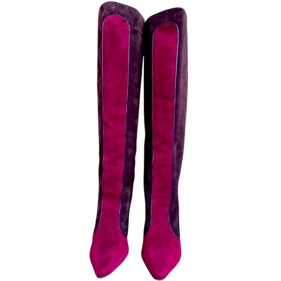 Fabrizio Viti *NIB* Farrah Suede Knee High Boots Brown & Bordeaux Sz 37 (6.5) - Picture 3 of 16